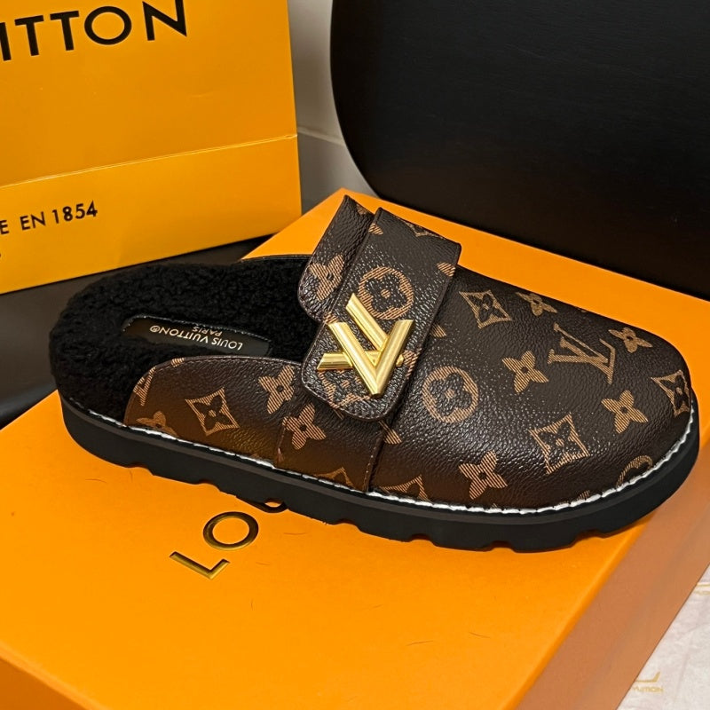 New Fashion Unisex Fleece Lined Monogram Mule Slippers PF1326101927