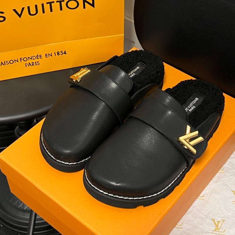 New Fashion Unisex Fleece Lined Monogram Mule Slippers PF1326101927