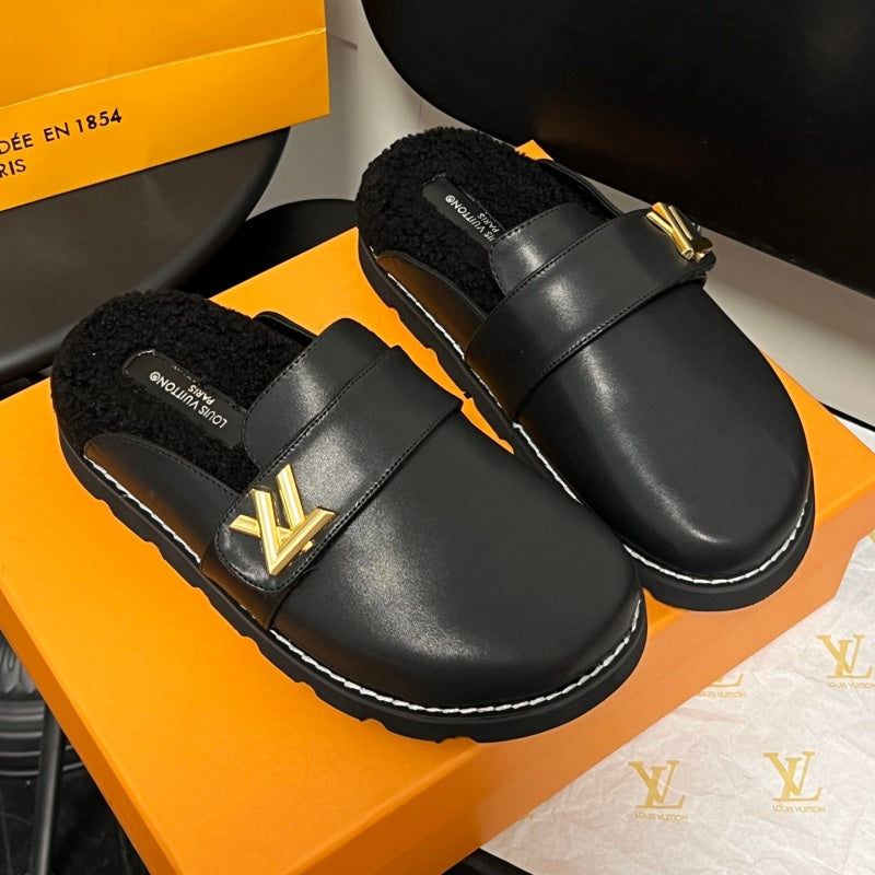 New Fashion Unisex Fleece Lined Monogram Mule Slippers PF1326101927