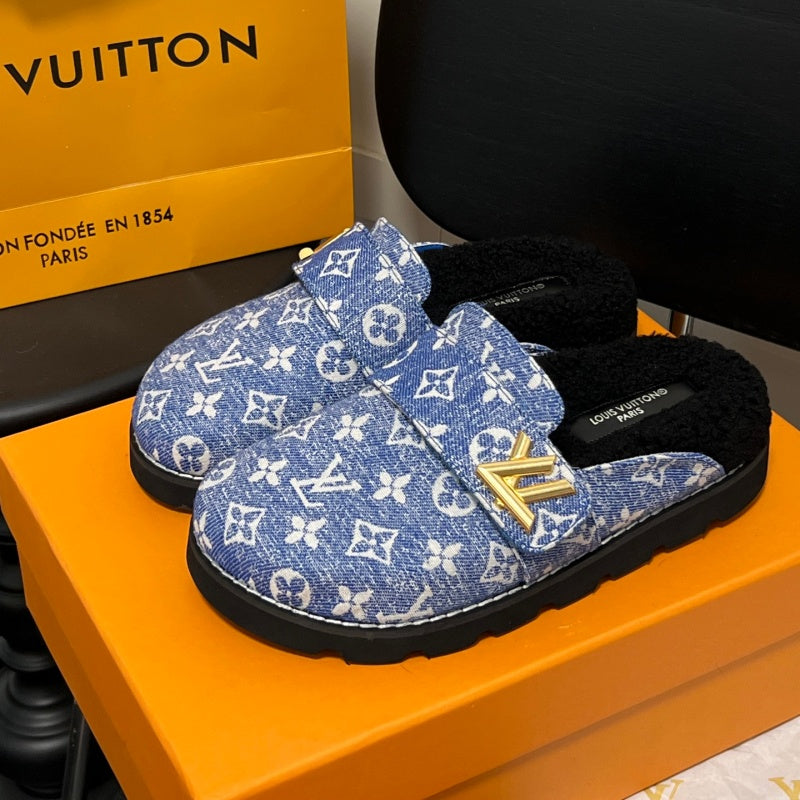 New Fashion Unisex Fleece Lined Monogram Mule Slippers PF1326101927