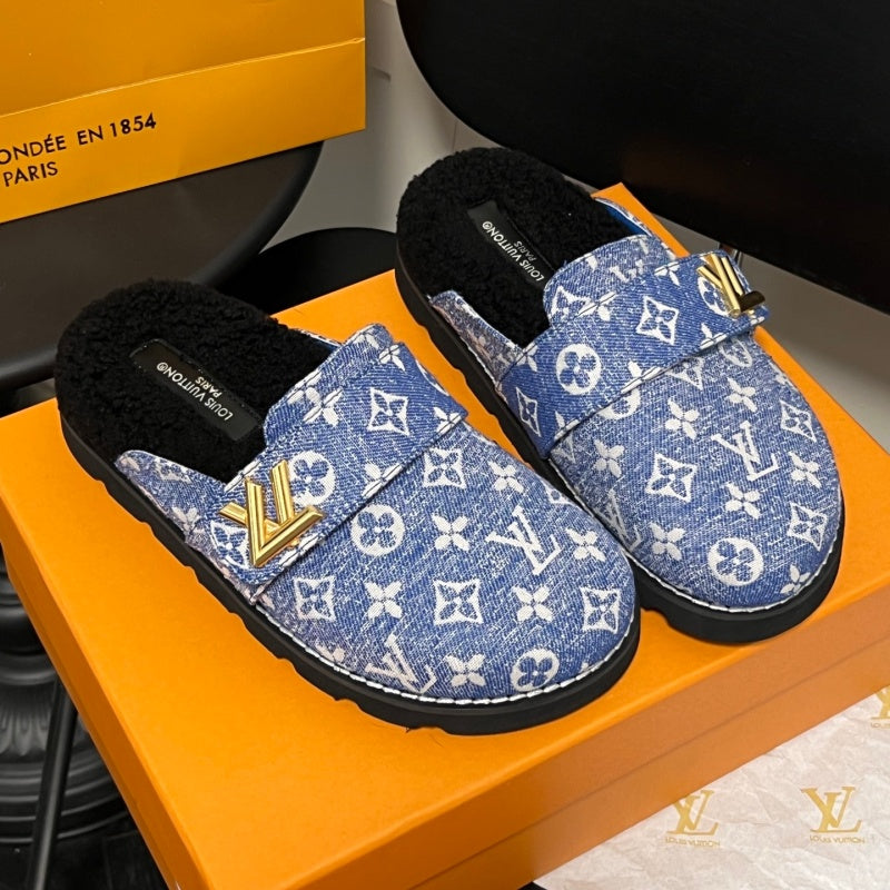 New Fashion Unisex Fleece Lined Monogram Mule Slippers PF1326101927