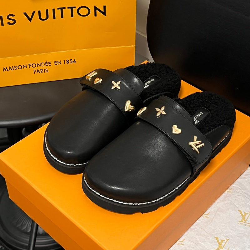 New Fashion Unisex Fleece Lined Monogram Mule Slippers PF1326101927