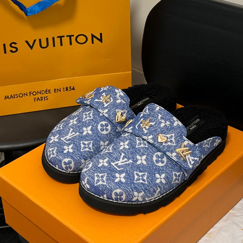 New Fashion Unisex Fleece Lined Monogram Mule Slippers PF1326101927