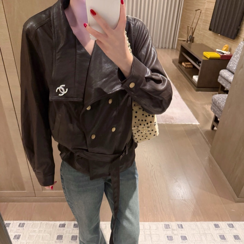 New Fashion Women's CC Logo Leather Jacket CQQ1326102001