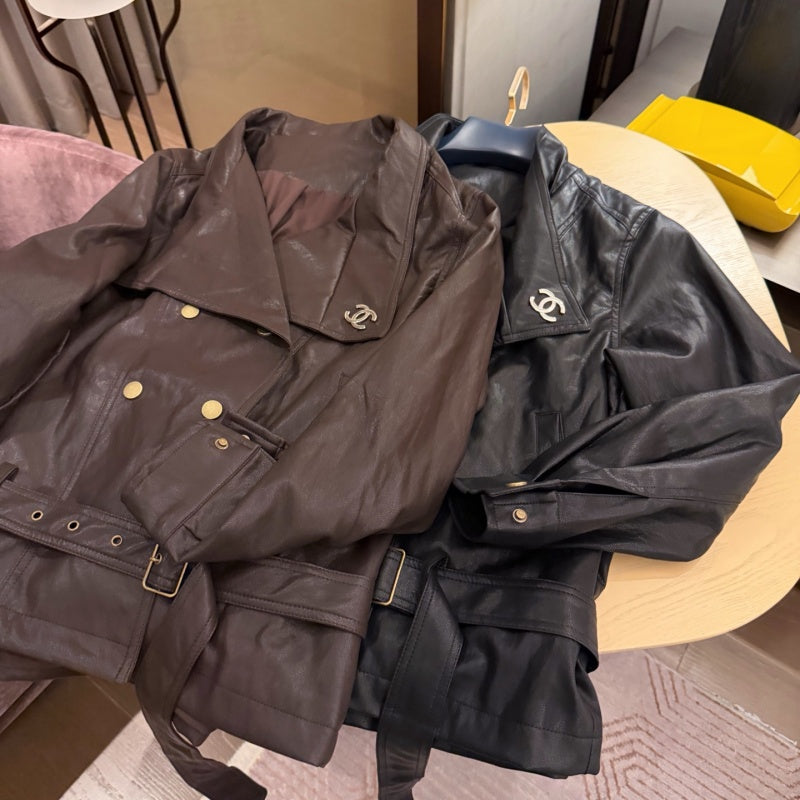 New Fashion Women's CC Logo Leather Jacket CQQ1326102001