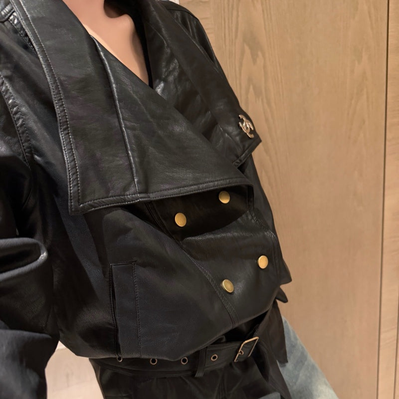 New Fashion Women's CC Logo Leather Jacket CQQ1326102001