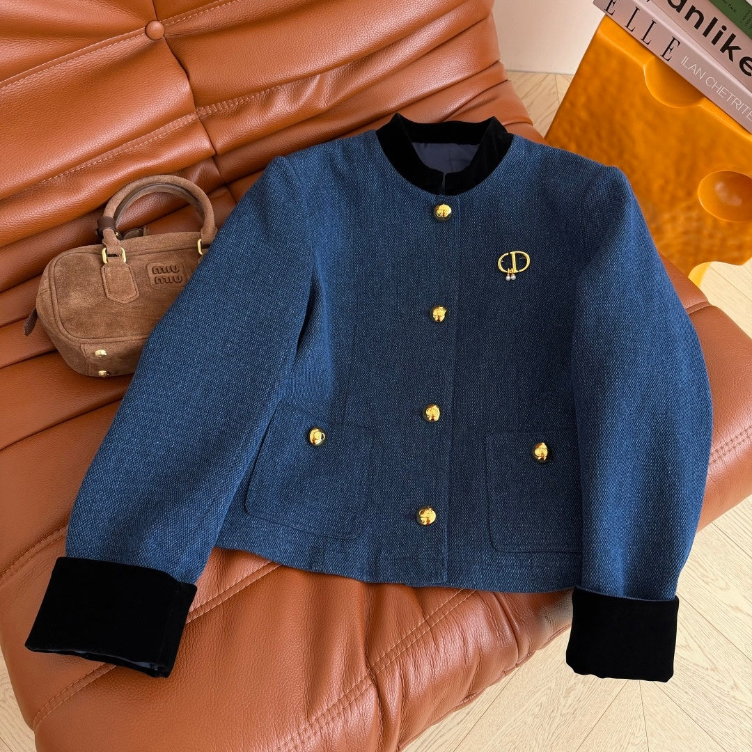 New Fashion Women's Velvet Spliced Denim Short Jacket CQQ1326102003