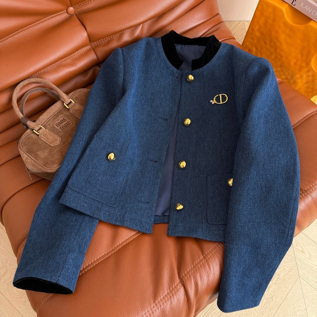 New Fashion Women's Velvet Spliced Denim Short Jacket CQQ1326102003