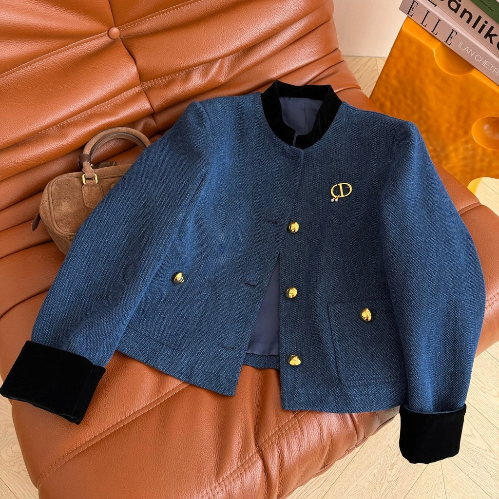 New Fashion Women's Velvet Spliced Denim Short Jacket CQQ1326102003