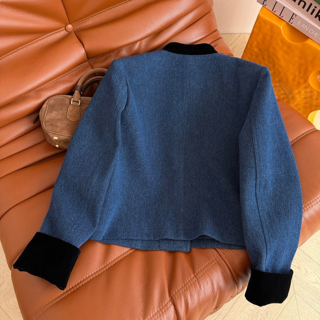New Fashion Women's Velvet Spliced Denim Short Jacket CQQ1326102003