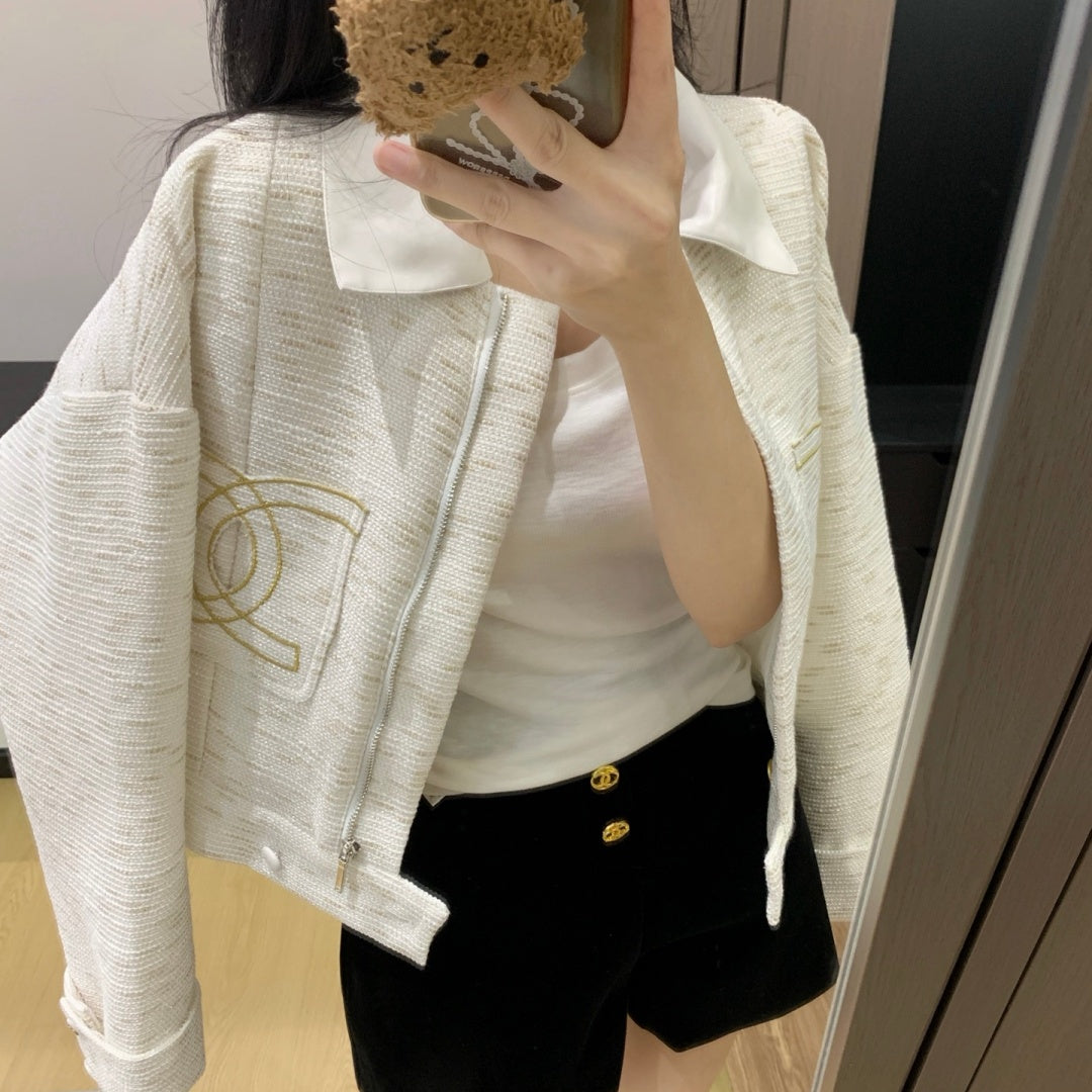 New Fashion Women's Leather Collar Tweed Short Jacket CQQ1326102004