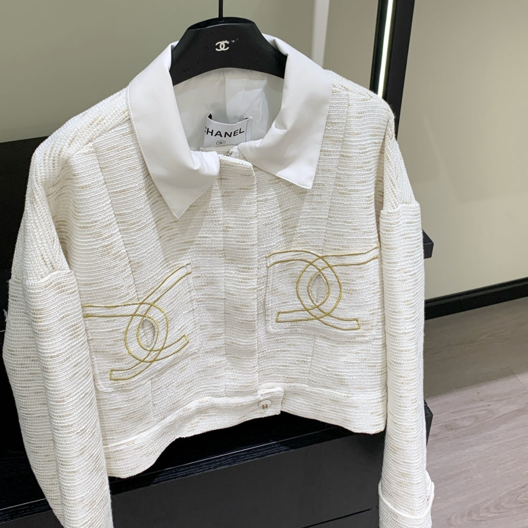 New Fashion Women's Leather Collar Tweed Short Jacket CQQ1326102004