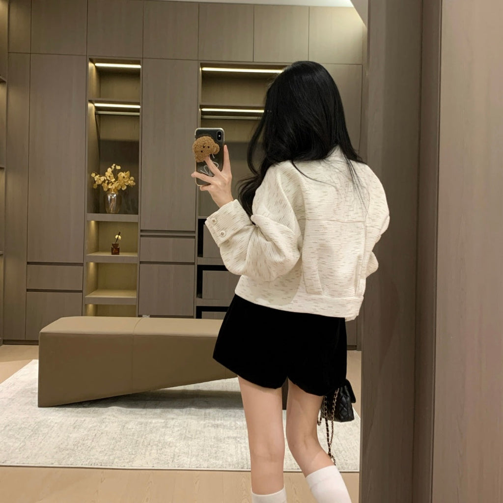 New Fashion Women's Leather Collar Tweed Short Jacket CQQ1326102004