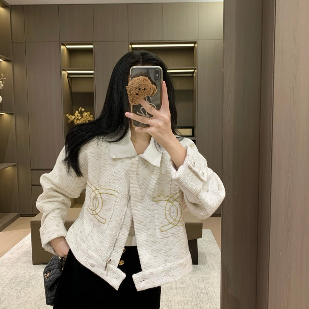 New Fashion Women's Leather Collar Tweed Short Jacket CQQ1326102004