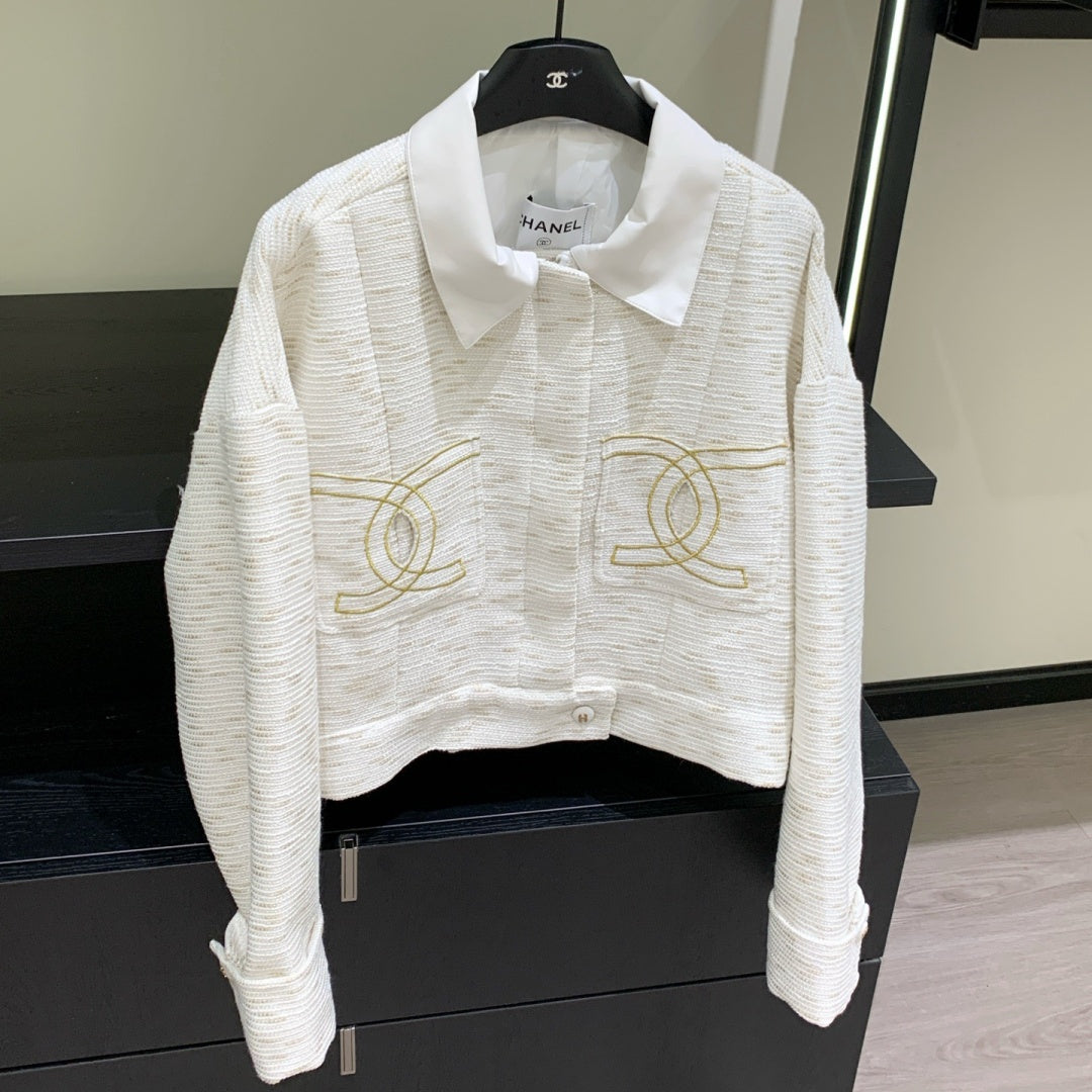 New Fashion Women's Leather Collar Tweed Short Jacket CQQ1326102004