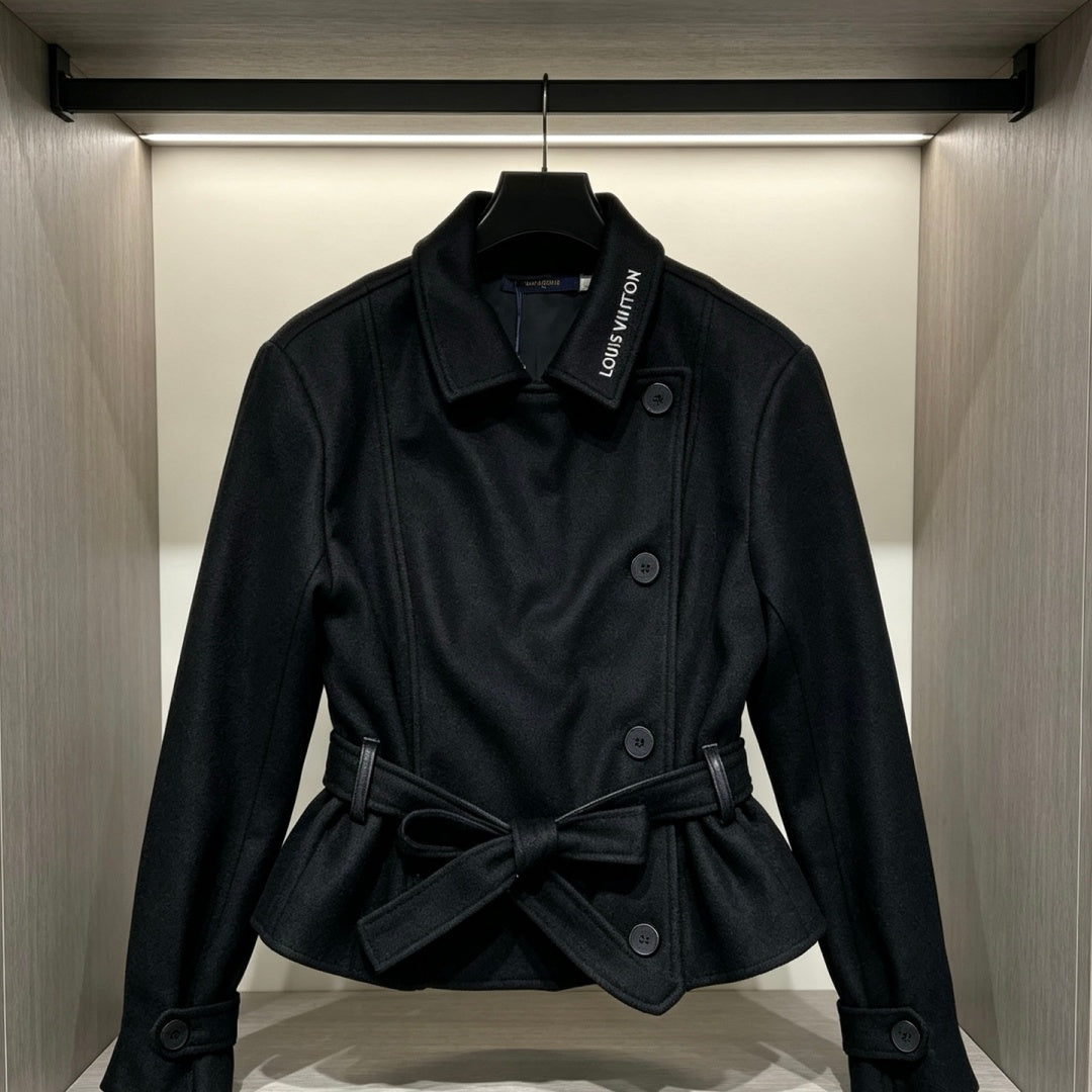 New Fashion Women's Belted Waist Wool Short Jacket CQQ1326102005