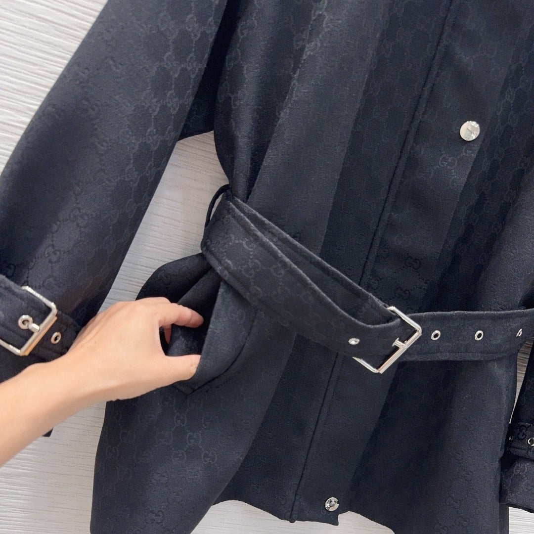 New Fashion Women's All Over Print Hooded Belted Trench Coat CQQ1326102009