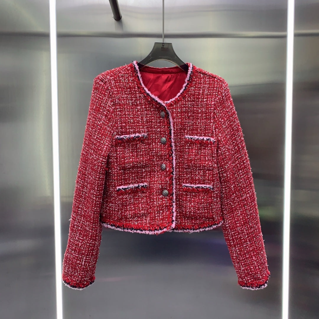 New Christmas Fashion Women's Red Tweed Short Jacket CQQ1326102012