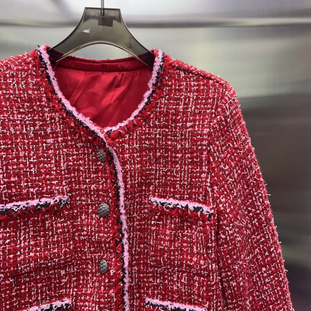 New Christmas Fashion Women's Red Tweed Short Jacket CQQ1326102012