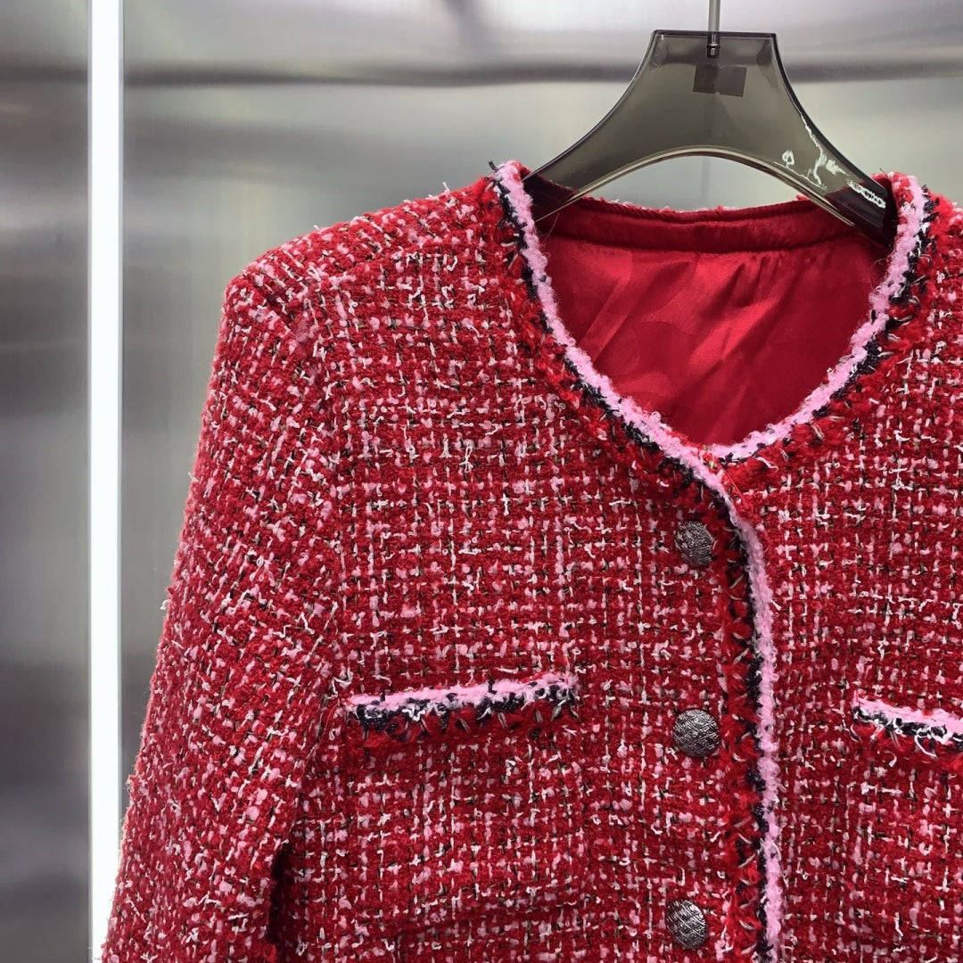 New Christmas Fashion Women's Red Tweed Short Jacket CQQ1326102012