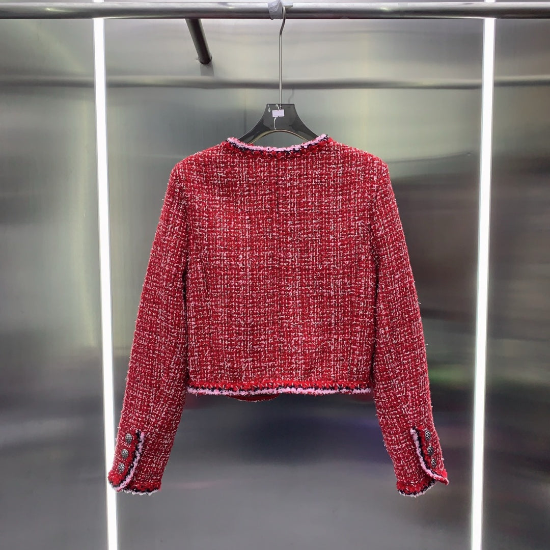 New Christmas Fashion Women's Red Tweed Short Jacket CQQ1326102012