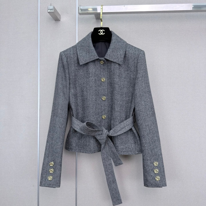 New Fashion Women's Grey Belted Short Blazer CQQ1326102014