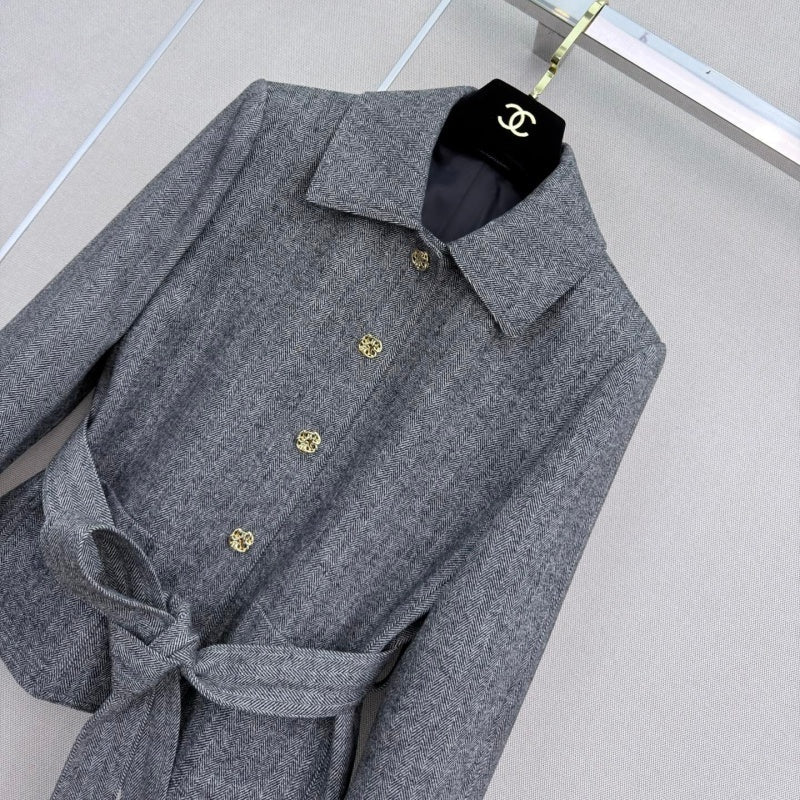 New Fashion Women's Grey Belted Short Blazer CQQ1326102014
