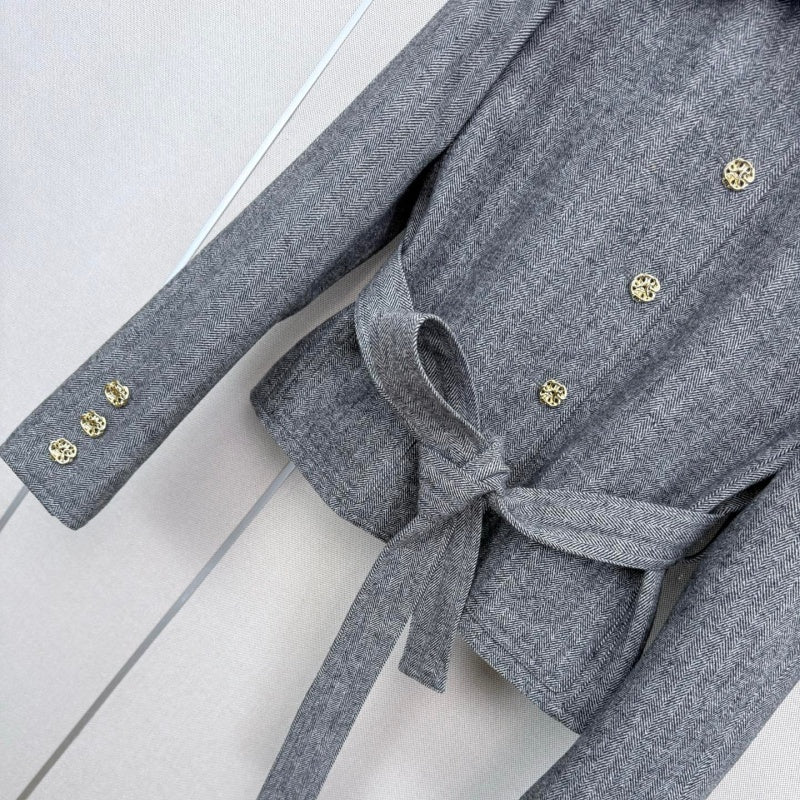 New Fashion Women's Grey Belted Short Blazer CQQ1326102014