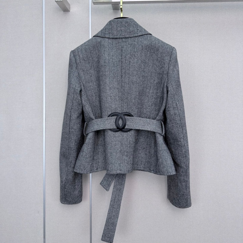 New Fashion Women's Grey Belted Short Blazer CQQ1326102014
