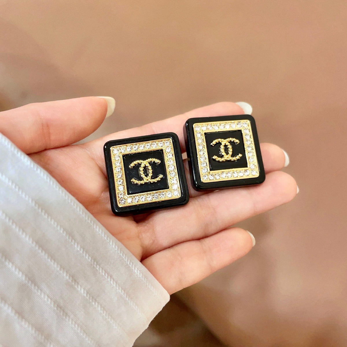 New Fashion Women's C Logo Square Rhinestone Stud Earrings ZS1326102101