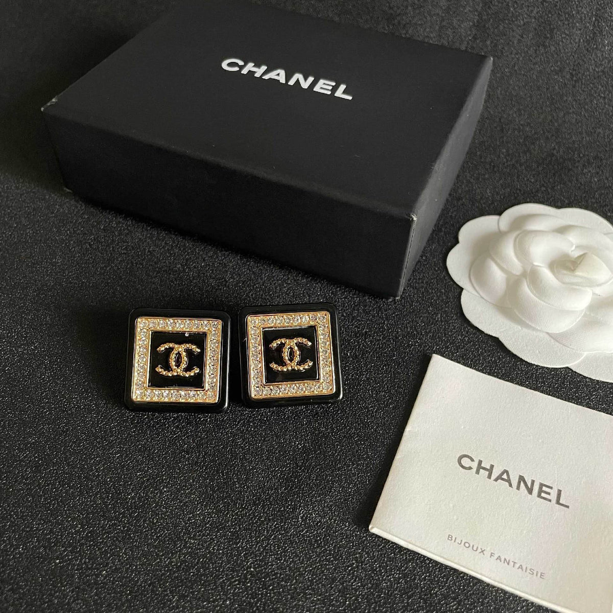 New Fashion Women's C Logo Square Rhinestone Stud Earrings ZS1326102101