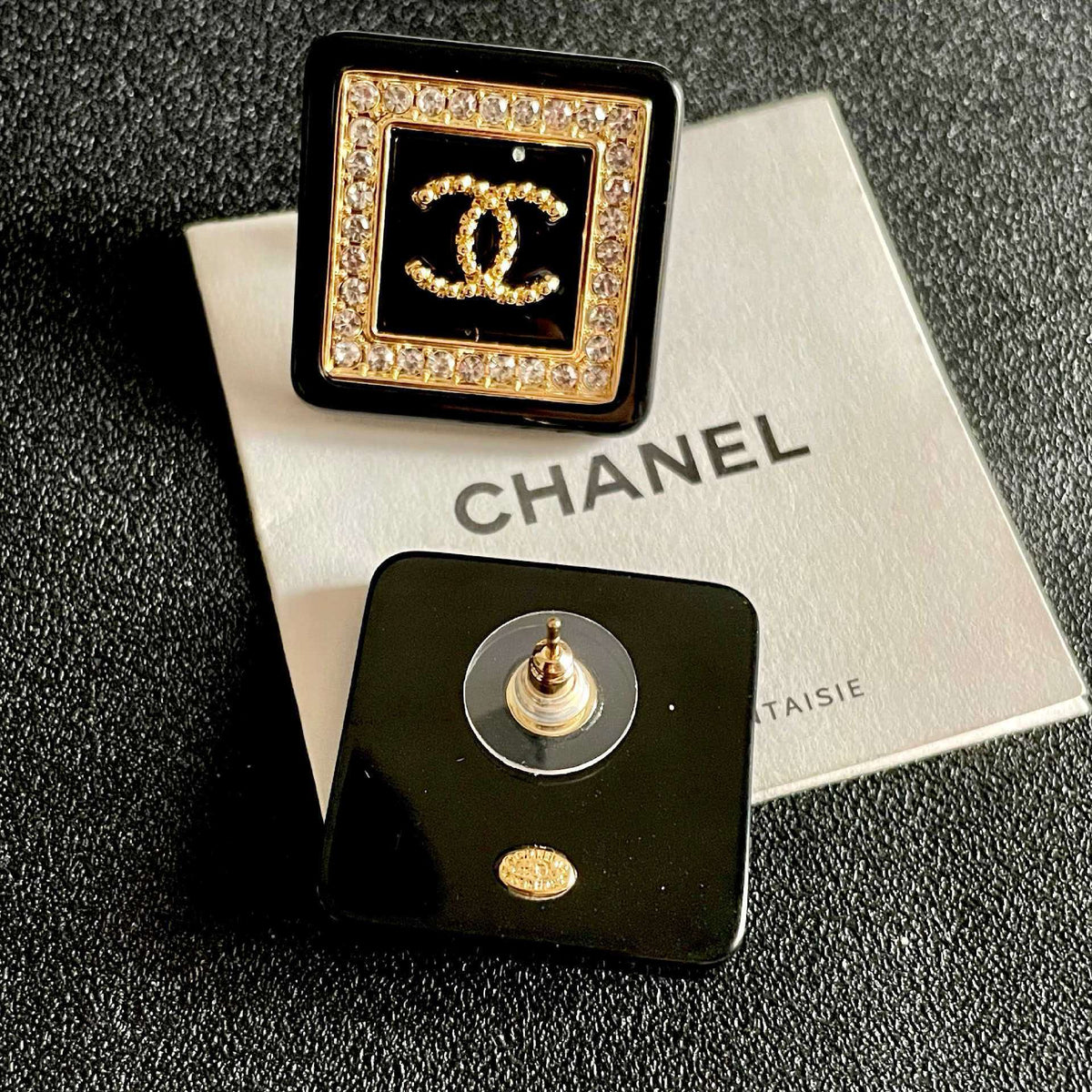 New Fashion Women's C Logo Square Rhinestone Stud Earrings ZS1326102101