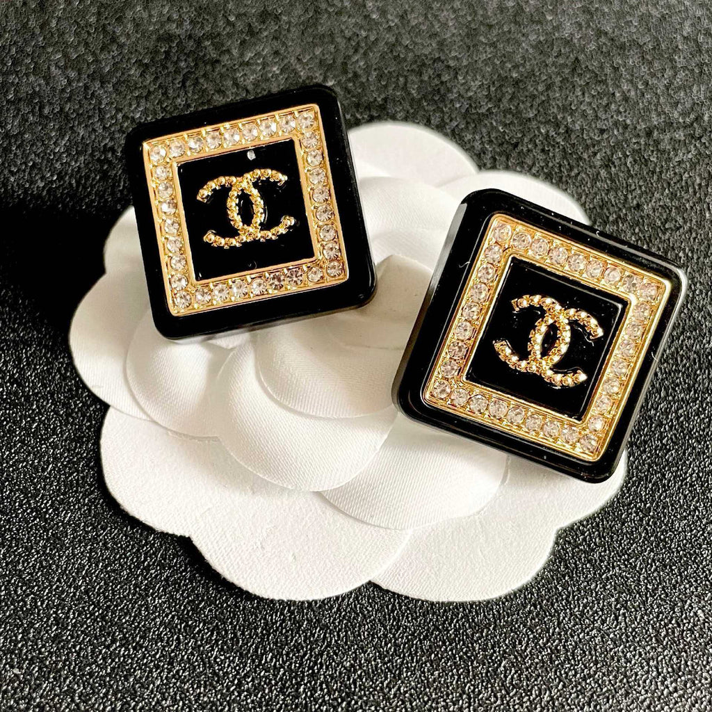 New Fashion Women's C Logo Square Rhinestone Stud Earrings ZS1326102101