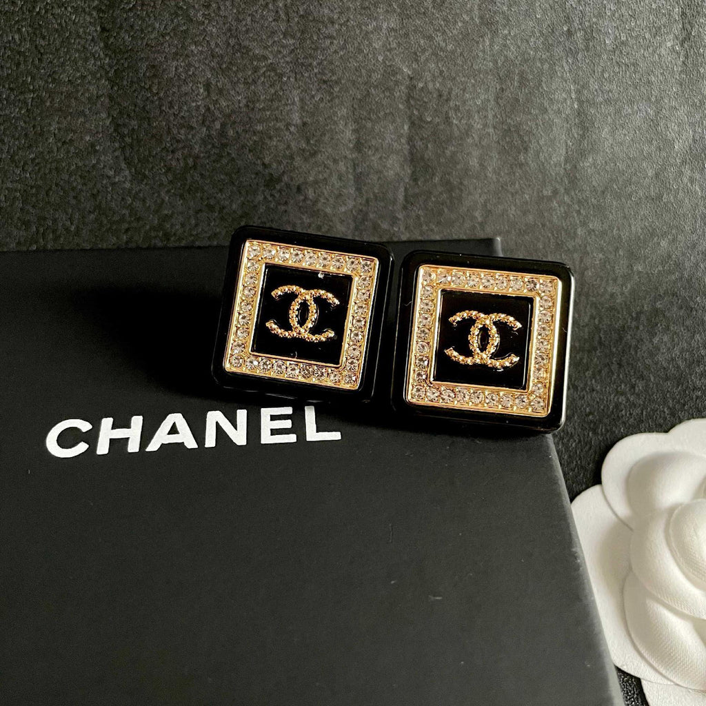 New Fashion Women's C Logo Square Rhinestone Stud Earrings ZS1326102101