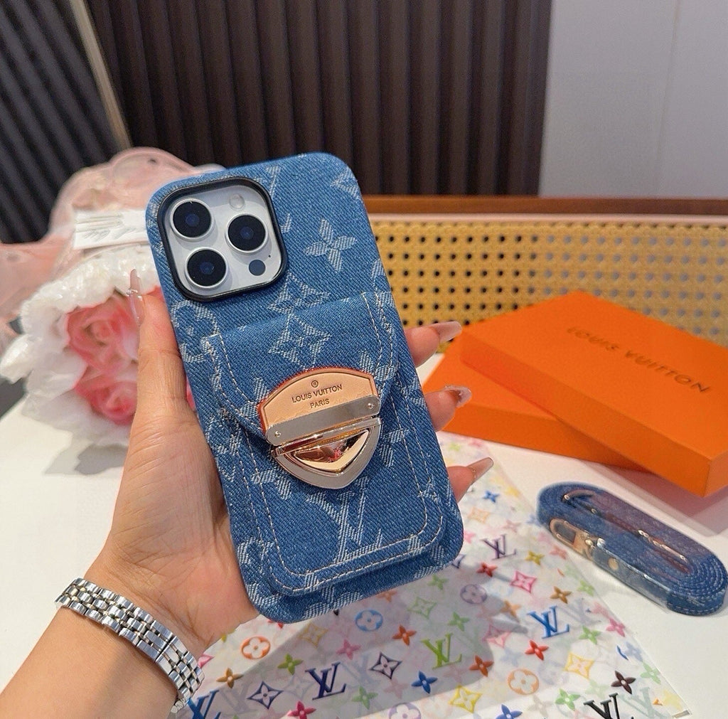 New Fashion Women's Denim Monogram Card Pocket Phone Case LD1326102104