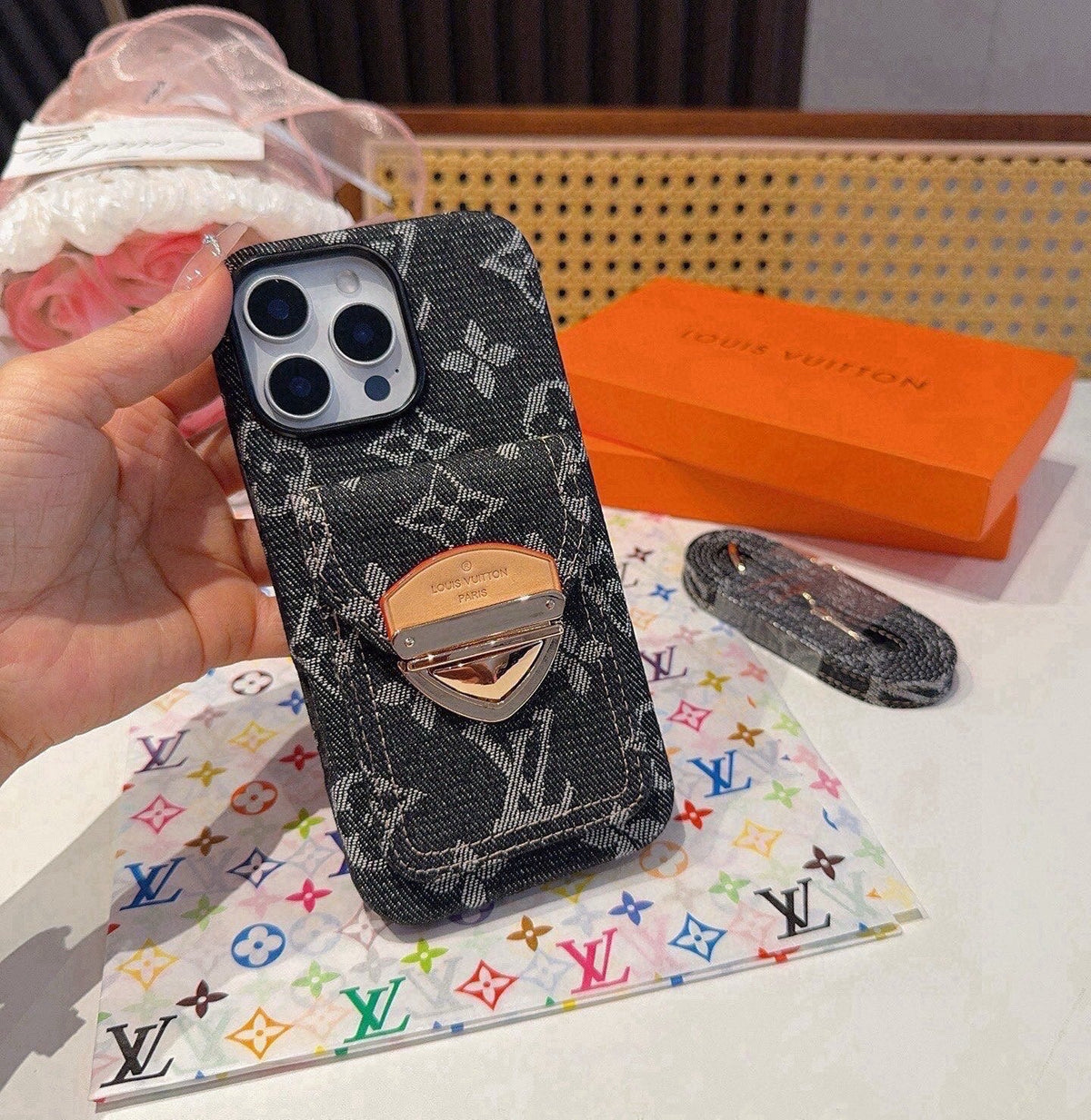 New Fashion Women's Denim Monogram Card Pocket Phone Case LD1326102104