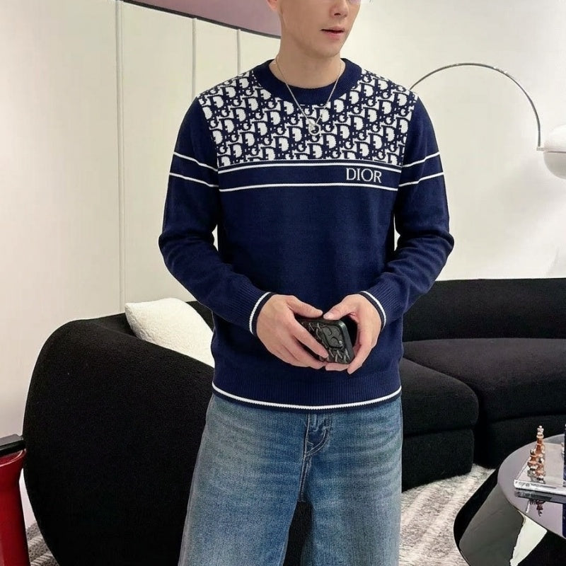 New Fashion Men's Spliced Jacquard Crew Neck Sweater SJ1326102113