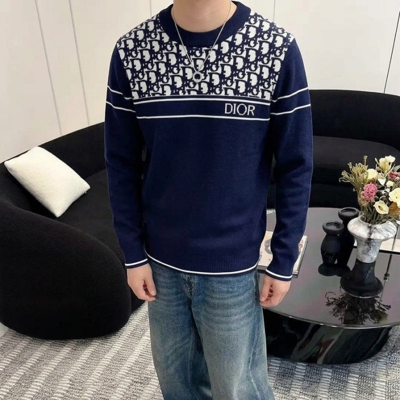 New Fashion Men's Spliced Jacquard Crew Neck Sweater SJ1326102113