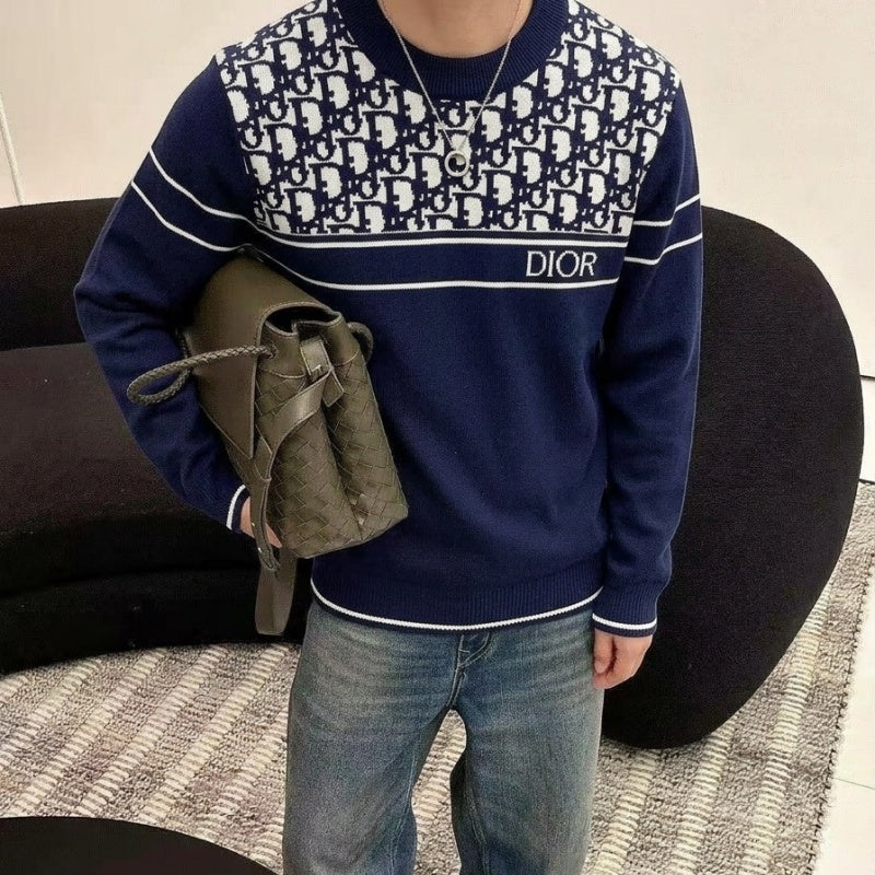 New Fashion Men's Spliced Jacquard Crew Neck Sweater SJ1326102113
