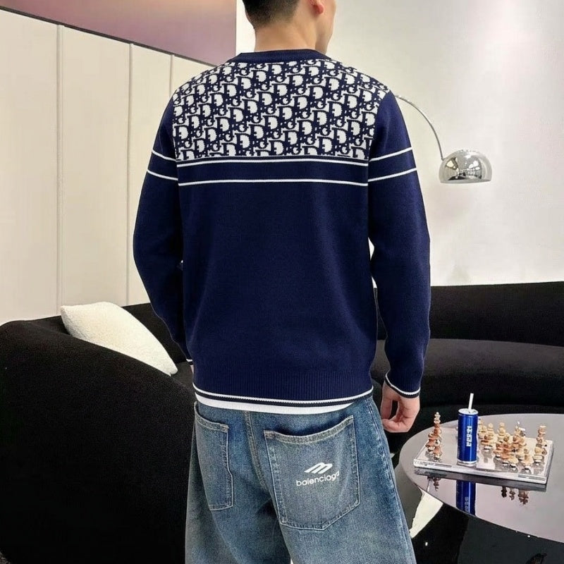 New Fashion Men's Spliced Jacquard Crew Neck Sweater SJ1326102113