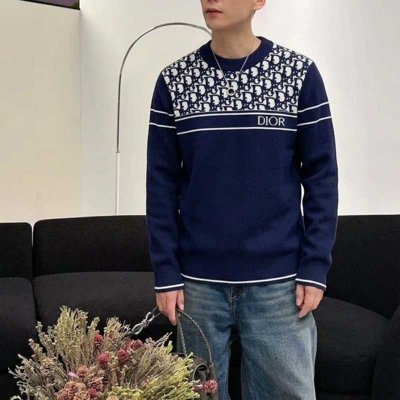 New Fashion Men's Spliced Jacquard Crew Neck Sweater SJ1326102113
