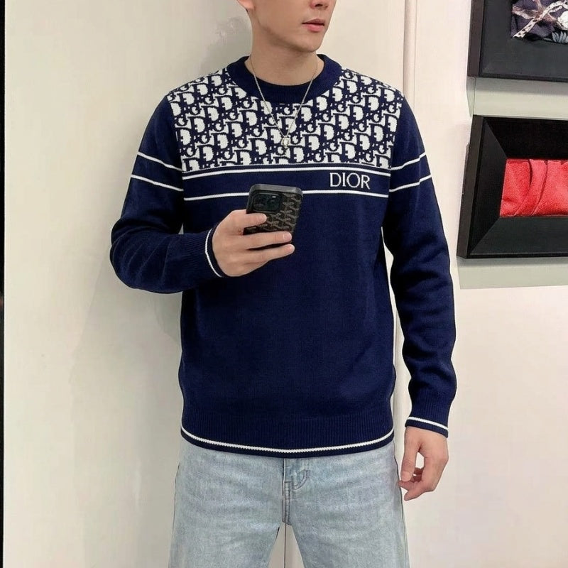 New Fashion Men's Spliced Jacquard Crew Neck Sweater SJ1326102113