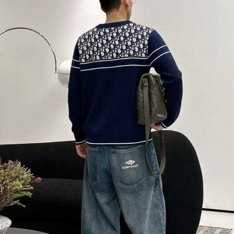 New Fashion Men's Spliced Jacquard Crew Neck Sweater SJ1326102113