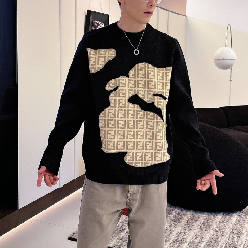 New Fashion Men's Irregular FF Jacquard Crew Neck Sweater SJ1326102115