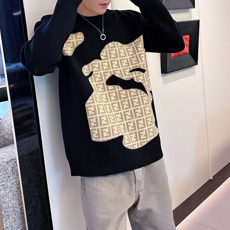 New Fashion Men's Irregular FF Jacquard Crew Neck Sweater SJ1326102115