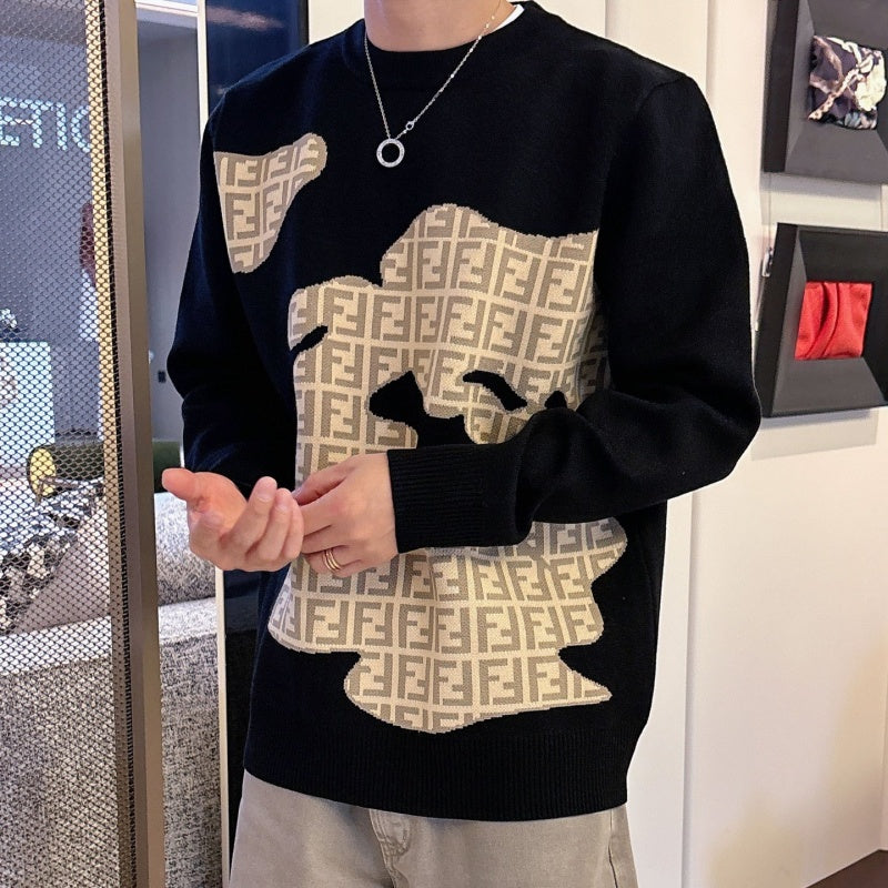 New Fashion Men's Irregular FF Jacquard Crew Neck Sweater SJ1326102115