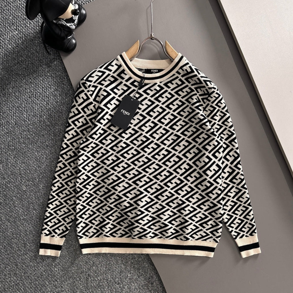 New Fashion Men's All Over FF Print Crew Neck Knit Sweater MJ1326102203