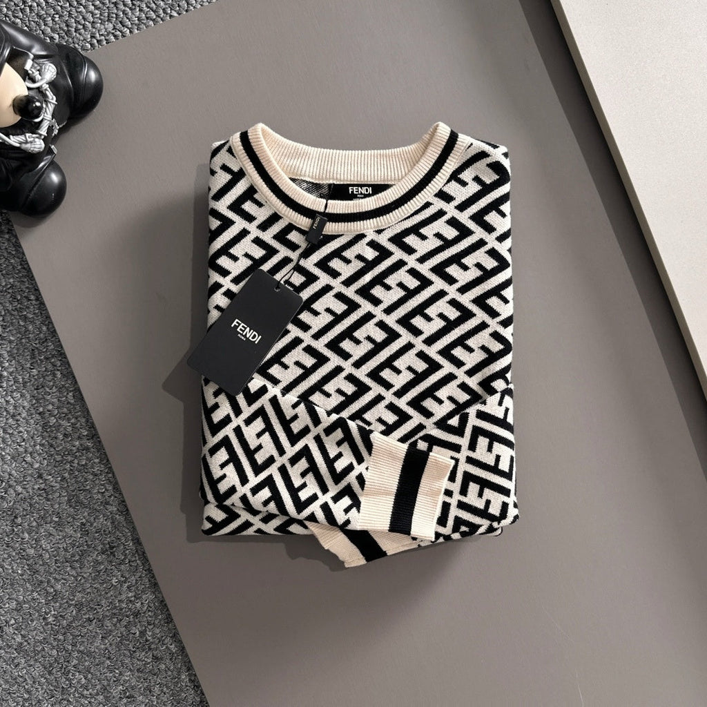 New Fashion Men's All Over FF Print Crew Neck Knit Sweater MJ1326102203