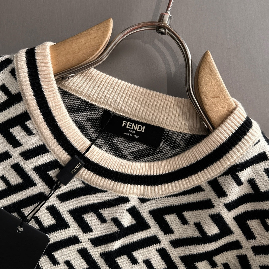 New Fashion Men's All Over FF Print Crew Neck Knit Sweater MJ1326102203