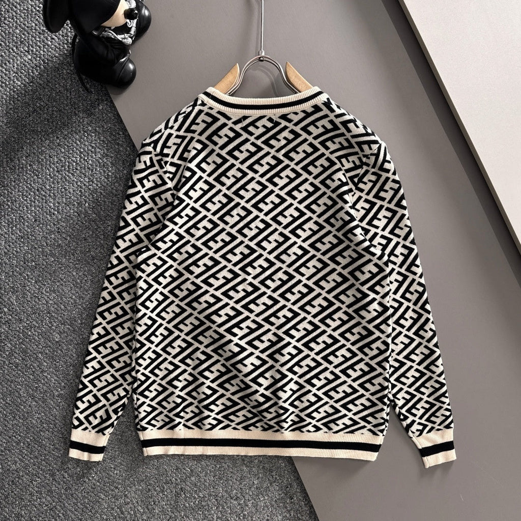 New Fashion Men's All Over FF Print Crew Neck Knit Sweater MJ1326102203